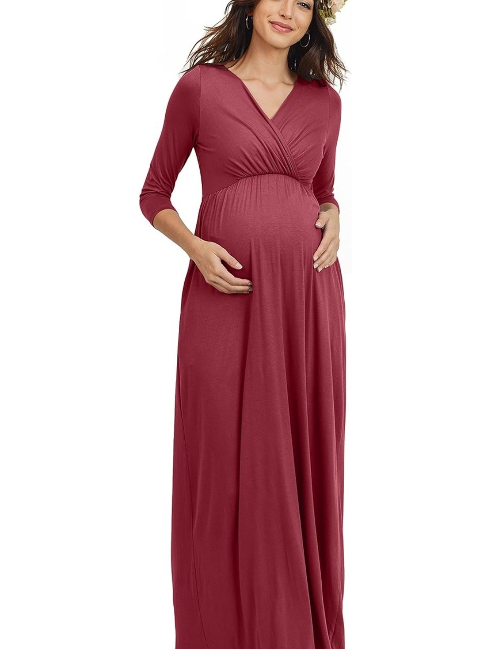 LaClef Deep Pink Maternity Wrap Maxi Dress